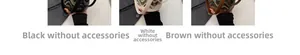 Detailed close-up of wavy knit texture and leather handle in black, white, and brown