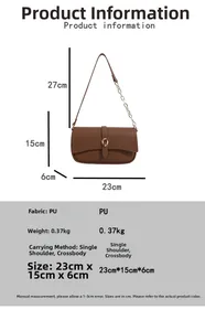 Borsa a spalla in pelle PU marrone con fibbia dorata e dimensioni dettagliate 23x15x6cm