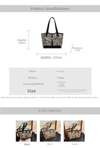 Detailed size specifications for a large floral tote bag with clear dimension markings