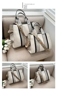 Détails du lot de sacs fourre-tout en toile avec sangle géométrique et ruban noir
