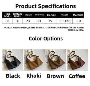 Detailed size chart and specifications for the large capacity PU leather commuter bag