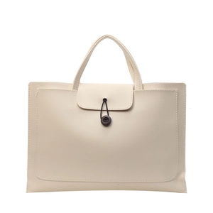 Minimalist cream white tote bag with faux leather finish and vintage button closure