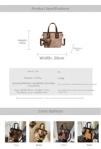 Detailed size chart for retro PU bucket bag with height 15cm, width 20cm and dog charm