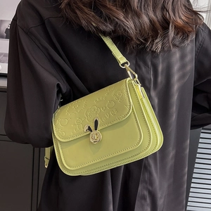 Avocado green crossbody bag for women with cartoon embossing and gold bunny ear lock