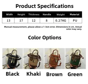 Detaillierte Größenparameter und vier Farboptionen für die kleine zylindrische Tasche