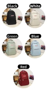 Detailed view of versatile student backpacks in black, white, green, blue, and red colors