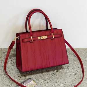 Elegant Wave Embossed PU Leather Handbag For Women Vintage Metal Lock Top Handle Crossbody Bag Commuting Versatile Shoulder Bag