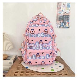 Sac à dos rose pour étudiant avec motifs de chiens et poignée solide