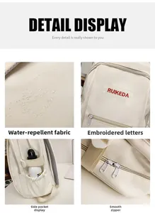 Water-resistant nylon fabric with fine embroidery and functional side pockets details
