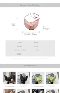 Detailed size specifications and color options for the large nylon crescent crossbody bag