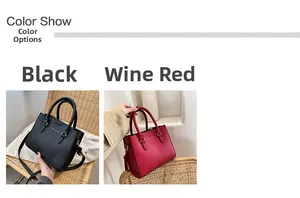 Comparison of elegant black and wine red tote bags with dual handles and metal buckles
