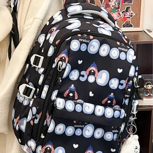 Sac à dos noir grande capacité avec imprimé GO GO bleu et motif de chien mignon