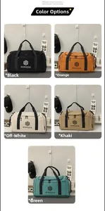 Detailed grid view of durable nylon travel bags in black, orange, khaki, and green colors