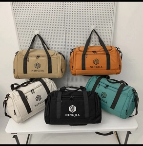 Multi-color nylon travel bags set showing khaki, orange, cream, black and green options