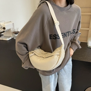 Large Capacity Nylon Tote Bag For Women Versatile Half Moon Shoulder Crossbody Bag Urban Minimalist Solid Color Handbag For School Commuter