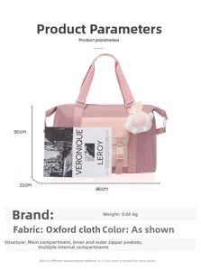 Rosa Reisetasche aus Oxford-Gewebe mit den Maßen 46x30x21cm und süßem Kaninchenanhänger
