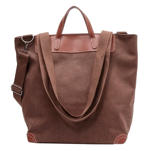 Bolso tote de lona marrón vintage con asas de cuero y correa ajustable para hombro