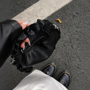 Sac à Main Vintage en Cuir PU pour Femmes Avec Poignée Froncée Nœud Tissé Texture Litchi Sac Bandoulière Fashion Tote Bag