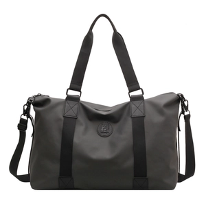 Large dark grey waterproof oxford travel bag with adjustable shoulder straps and top handles
