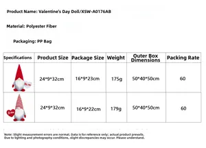 Tableau des tailles pour gnomes de la Saint-Valentin, hauteur 32cm et matériau