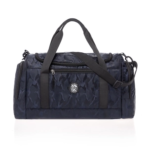 Grande borsa da viaggio in tessuto oxford mimetico blu con tracolla e tasche laterali