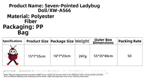 Detailed size specifications and material info for the 35cm ladybug plush toy