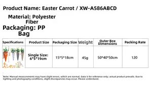 Detailed size and material specification chart for Easter decorative carrot pendants