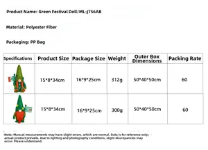 Detailed size chart for St. Patrick's Day gnome dolls with height and weight specs