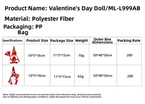 Size chart showing 18cm Valentine's Day faceless gnomes with product measurements