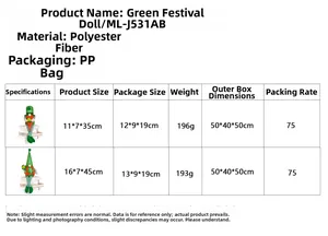 Size chart for St. Patrick's Day gnomes with dimensions and weight in a clear table