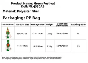 Size chart for St. Patrick's Day gnomes showing product dimensions and fabric specifications