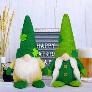 St. Patrick's Day faceless gnomes with clover hats and plush beards for home decor