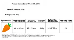 Detailed size specifications and weight table for the Easter carrot plush pillow
