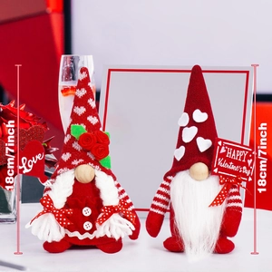 Set of two Valentine's Day gnomes with heart and rose decorations for home decor