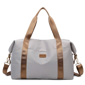 Sac de voyage en tissu Oxford gris de grande capacité avec poignées marron