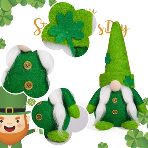 Detail of St. Patrick's Day gnome showing green felt hat with shamrock and white beard