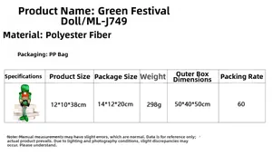 Size chart and technical specifications for the 38cm St. Patrick's Day clover gnome doll