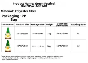 Detailed dimensions of the St. Patrick’s Day lighted green gnome with measurements