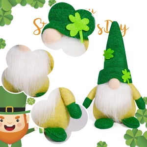 St. Patrick's Day gnome plush with green shamrock hat and long white beard decoration