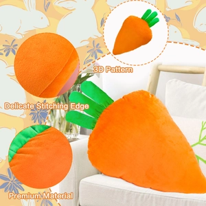 3D carrot plush pillow with green leaves and soft orange fabric for Easter home decoration