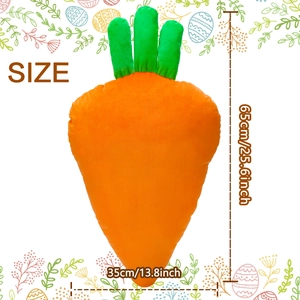 Plush carrot pillow for Easter decor 65cm height shown with size measurements