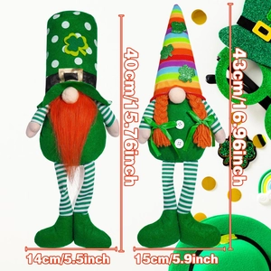 St. Patrick's Day green gnomes with sequins and shamrocks plush holiday decorations