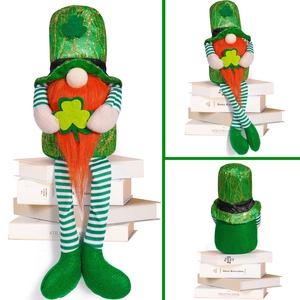 Macro detail of St. Patrick's Day gnome featuring green felt hat and clover accents