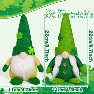St. Patrick's Day gnomes plush set with green clover patterns and dimensions 22x11cm