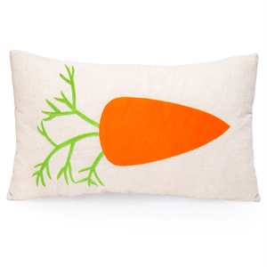 Easter carrot pillow with orange applique on beige linen canvas decorative cushion