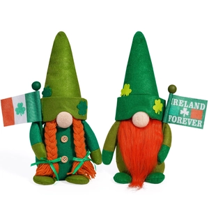 Pair of St. Patrick's Day gnomes with Ireland Forever flags and green clover accents