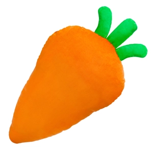 Cute carrot plush pillow in soft orange velvet with green leaves for home decor