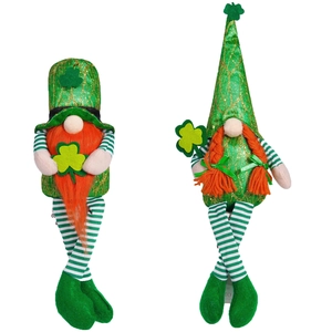 Pair of St. Patrick's Day gnomes with green hats and striped legs for festive decor
