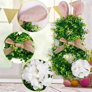 Détails des oreilles de lapin en toile, du nœud tissé et des pétales sur la couronne