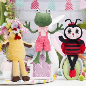 Creative Long-Legged Frog Plush Toy Pink Polka Dot Suspender Pants Stuffed Animal With Bowtie For Easter Christmas Decor